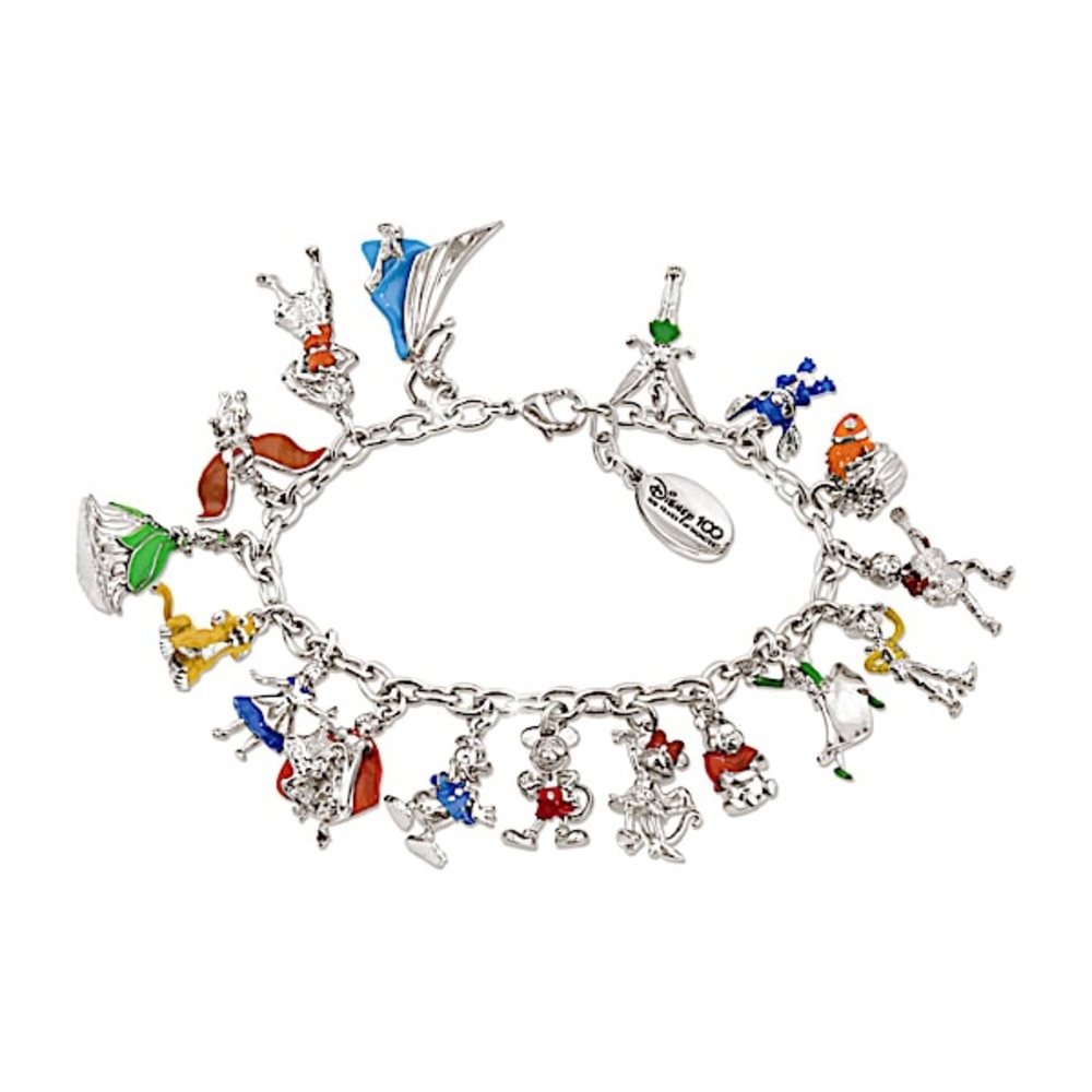 Limited Edition Bradford Exchange Disney Silver 17 Character Charm Bracelet